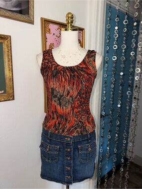 Vintage Y2K Women’s Red Animal-Print Sleeveless Top